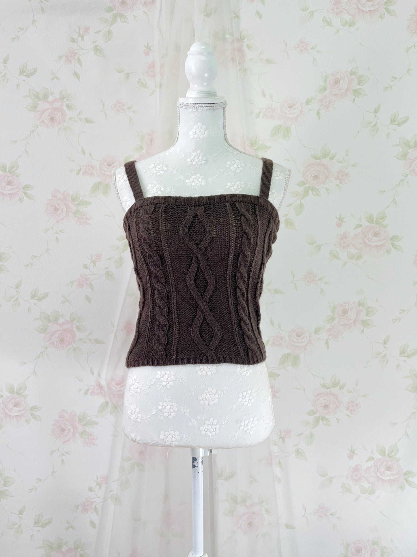 Cardigan Moe Sleeve Camisole Set (Brown)