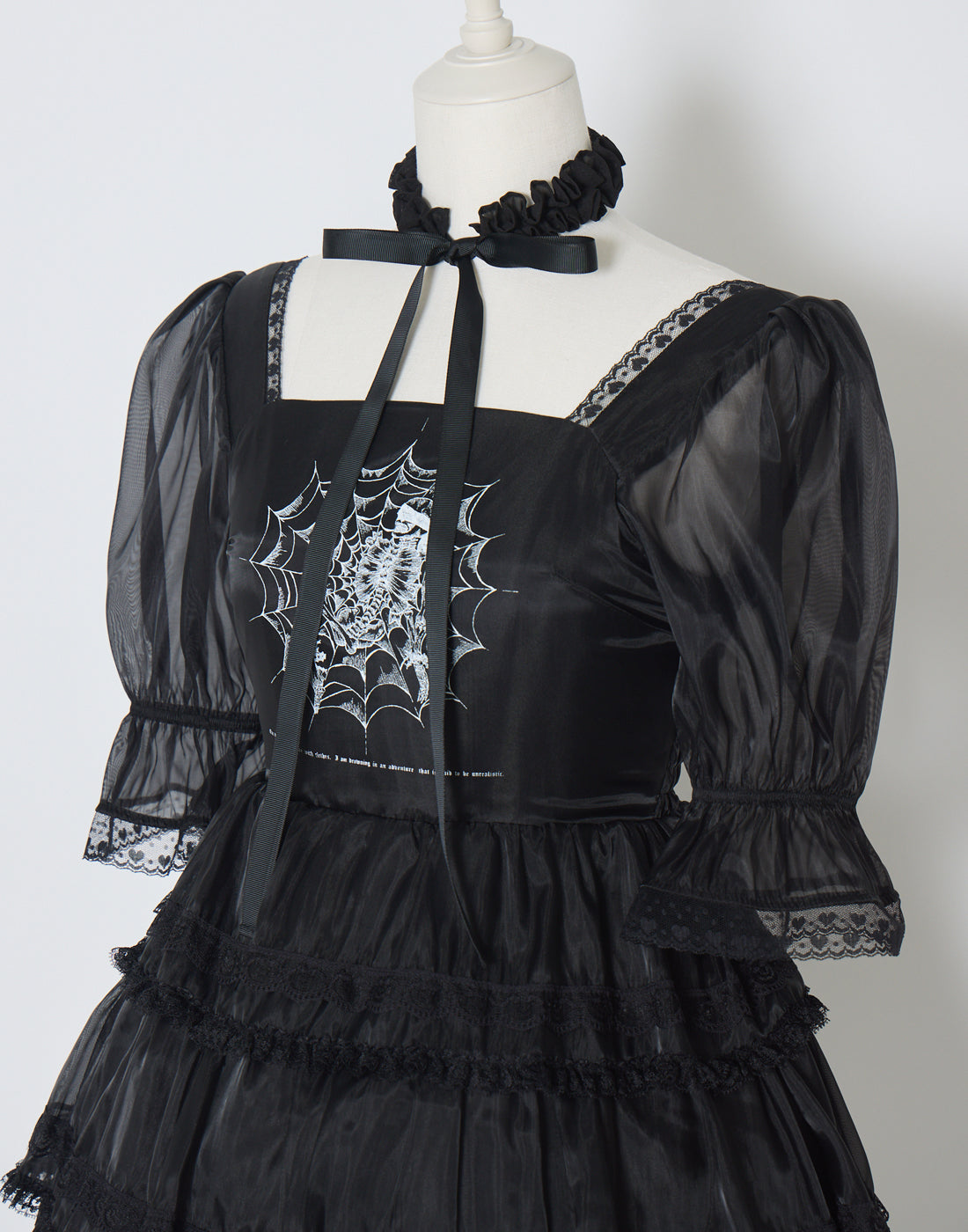 AVENCHUMU Frill choker sheer tiered illustration Dress