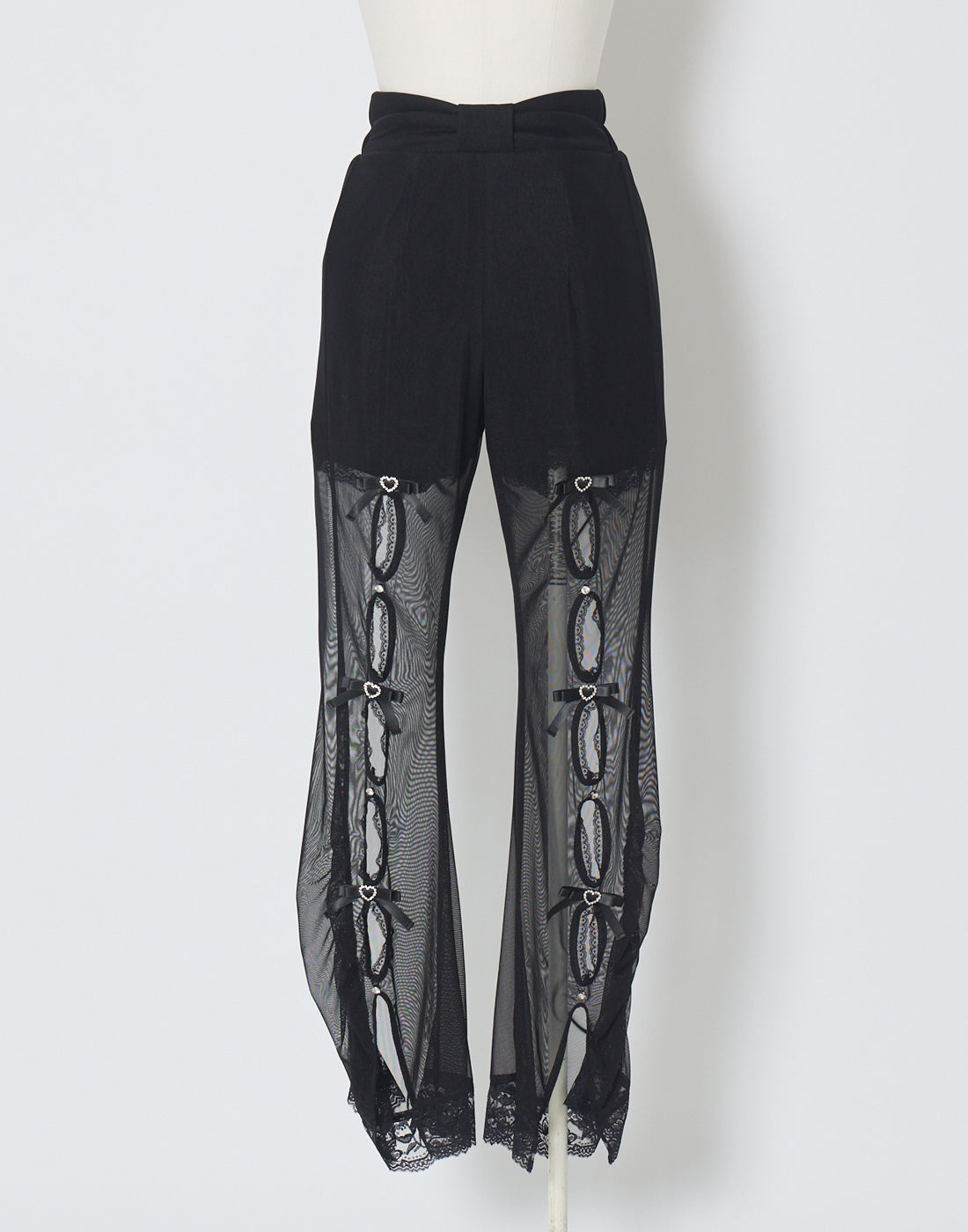 AVENCHUMU Ribbon and stone front open tulle pants