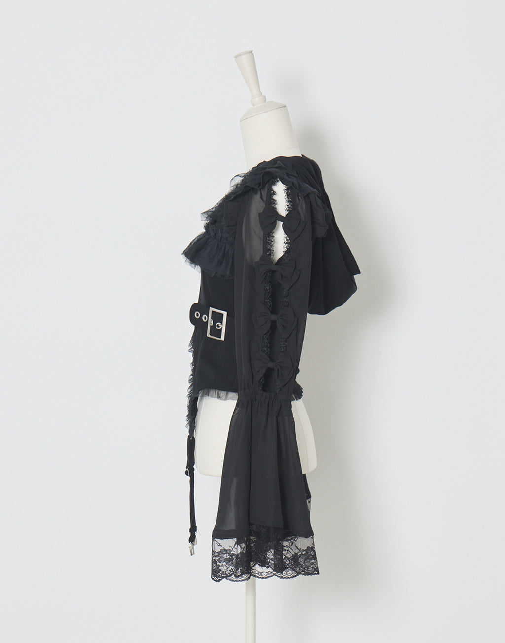 AVENCHUMU Flared sleeve ribbon and frill zip tops