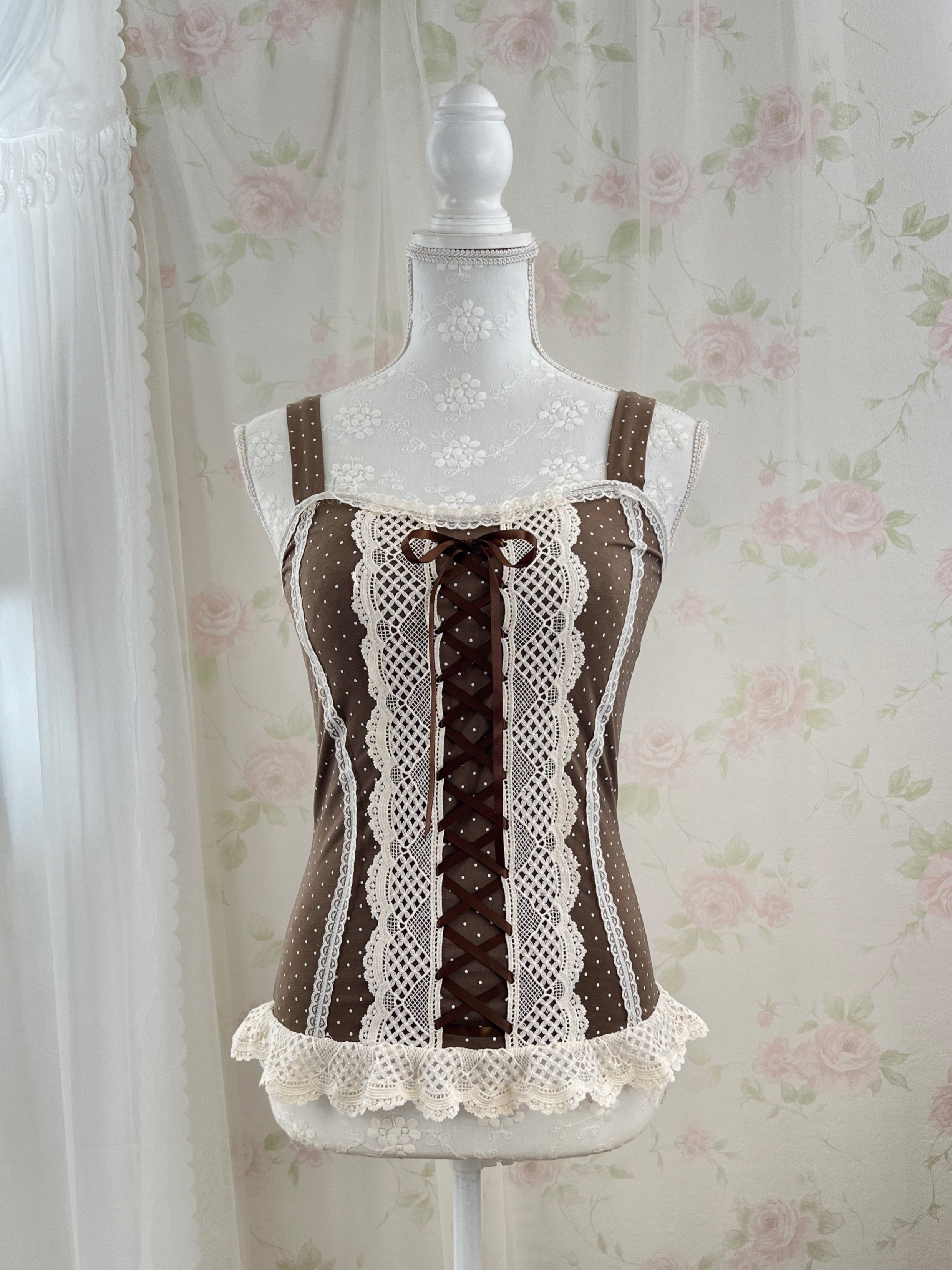 (Pre-order) passion room Laced Up Polka Dot Camisole