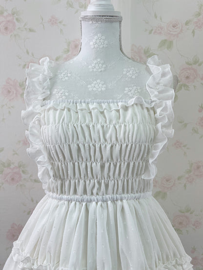 GRL Frilled Strap Tiered Dress (White)