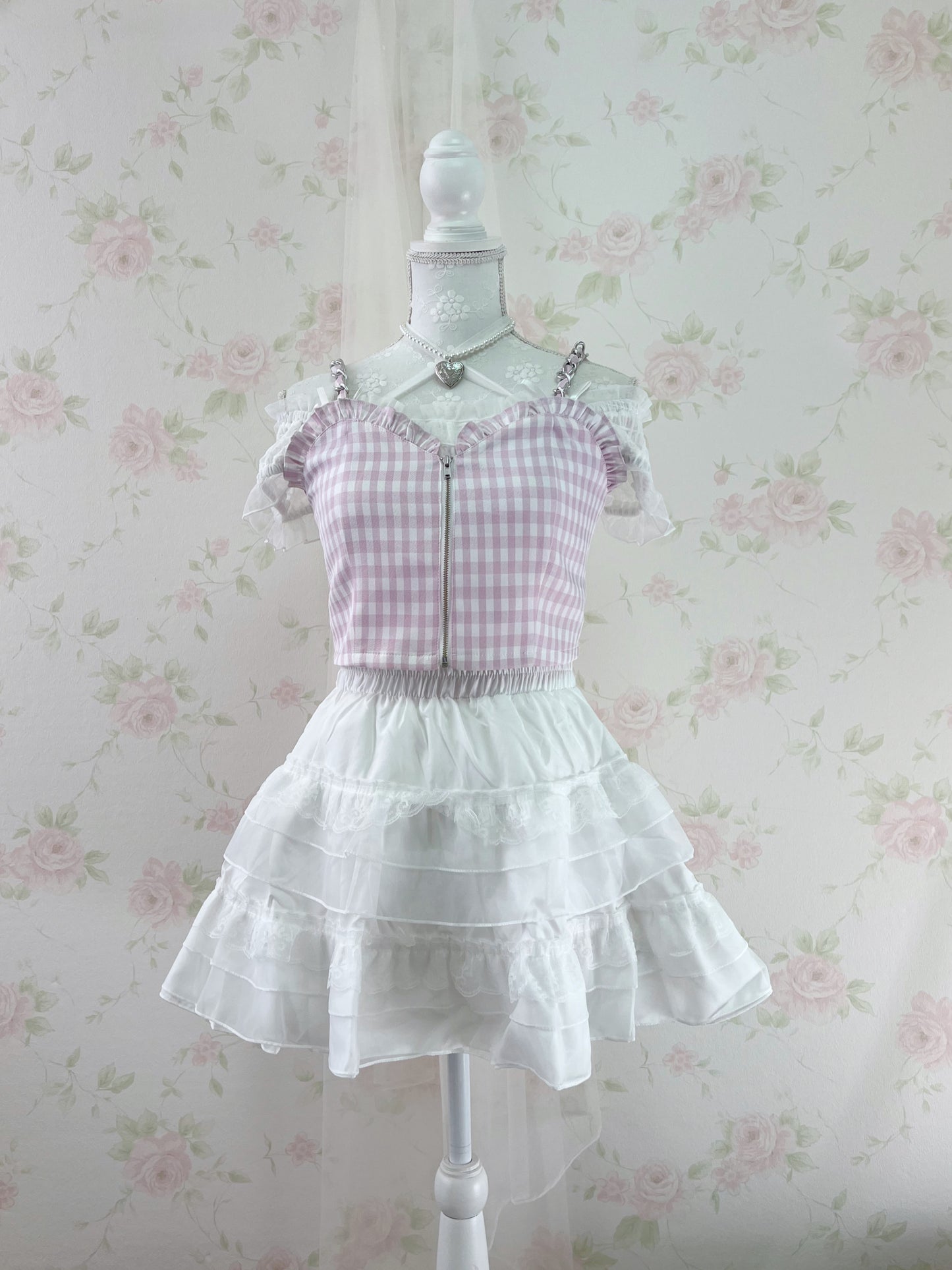 Ank Rouge Gingham Checked Bustier (Pink)