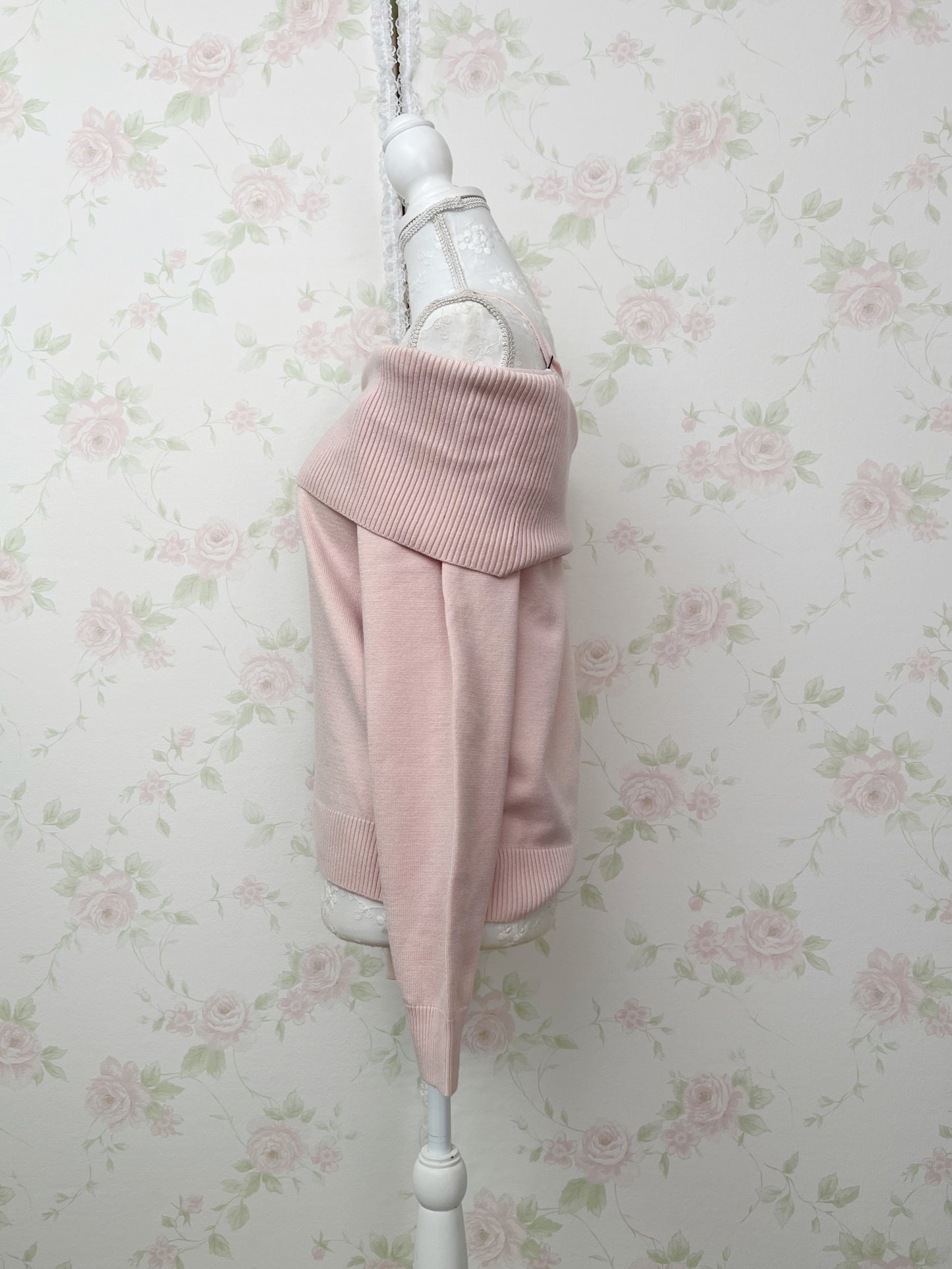 Side String Off Shoulder Shoujo Knit Top (Pink)