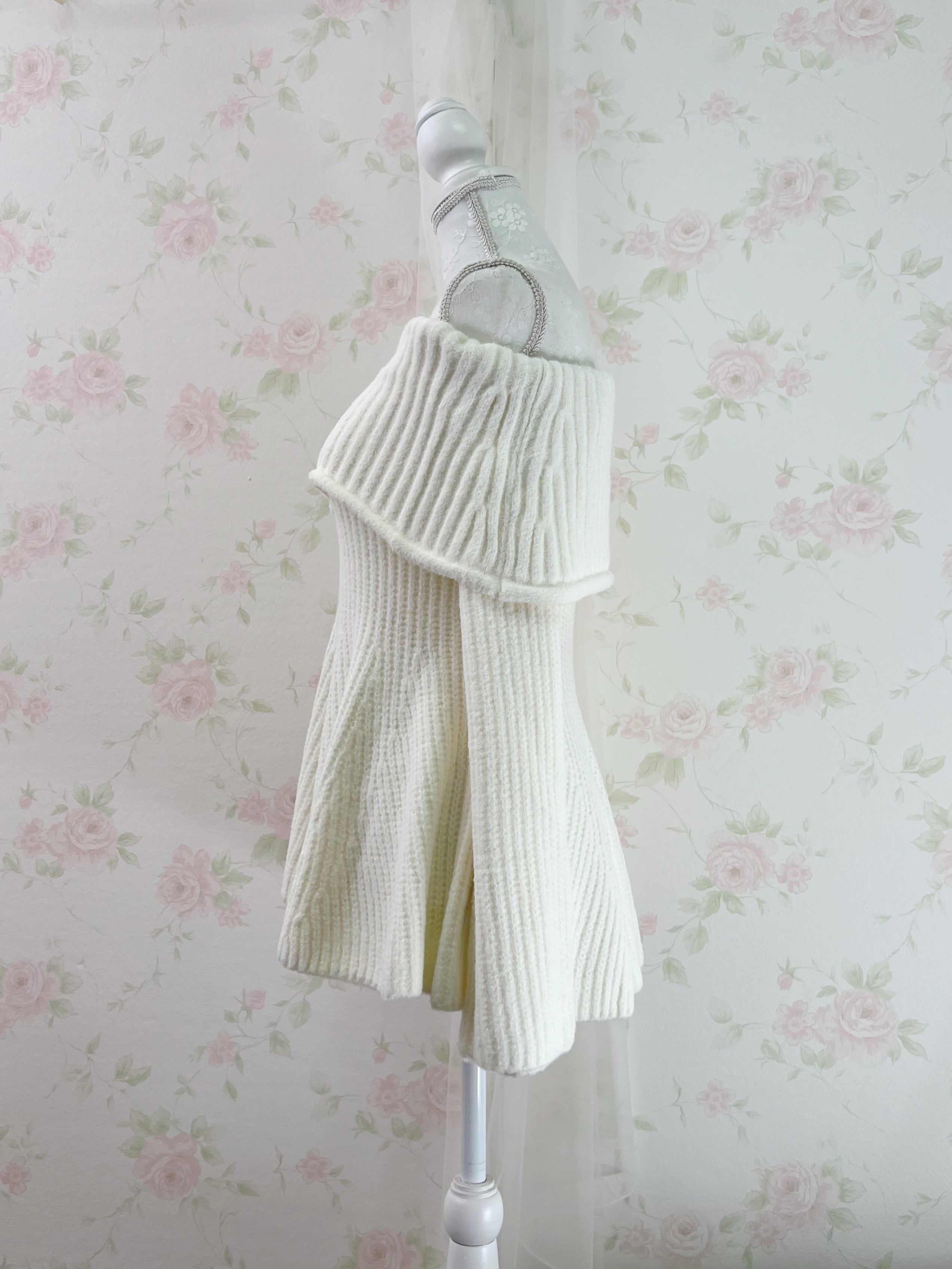 Off Shoulder Wide Sleeved Knit Top (Ivory)