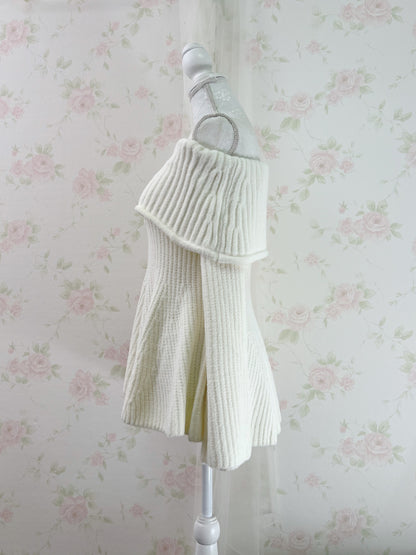 GRL Off Shoulder Wide Sleeved Knit Top (Ivory)