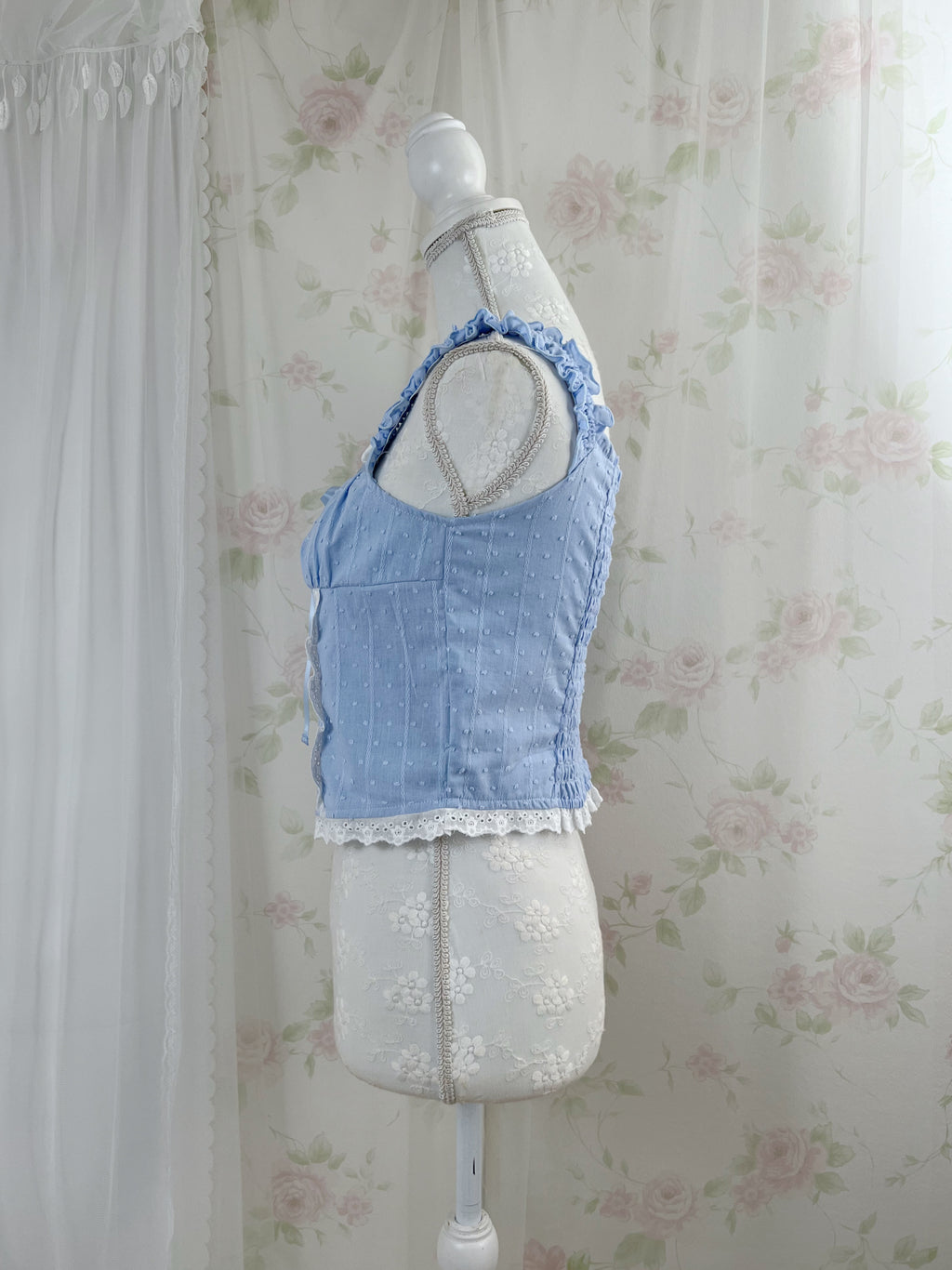 Cotton Gather Strap Top (Blue)