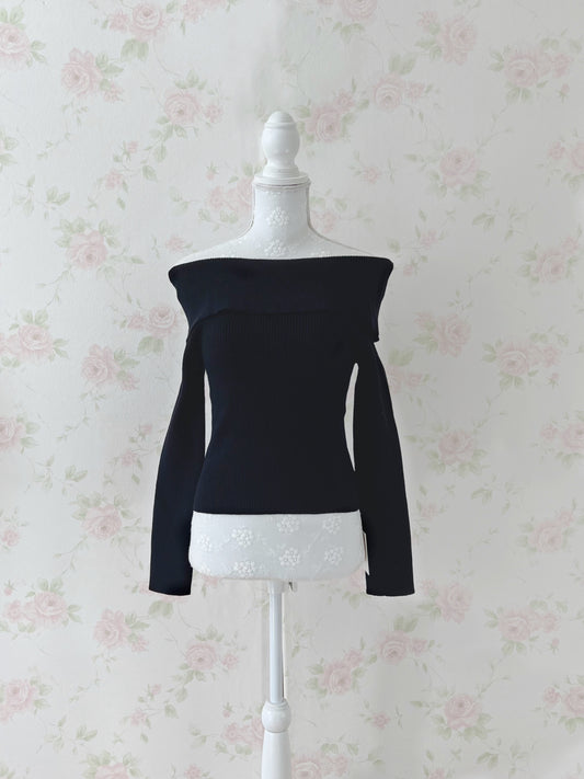 GRL Off Shoulder Knit Top (Black)