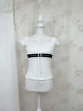 Polka dot Shoujo Gather Front T-shirt (White)