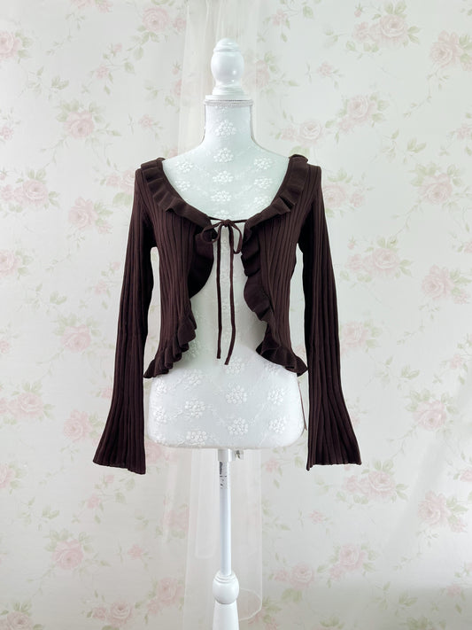 Clear Wide Sleeved Ruffled Cardigan (Chocolate)