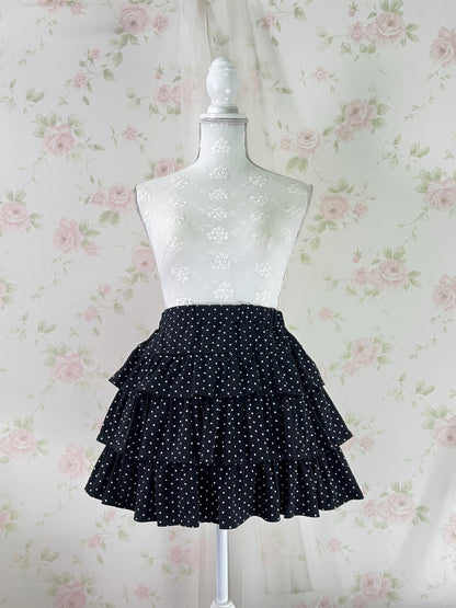 Polka Dot Tiered Skirt (Black)