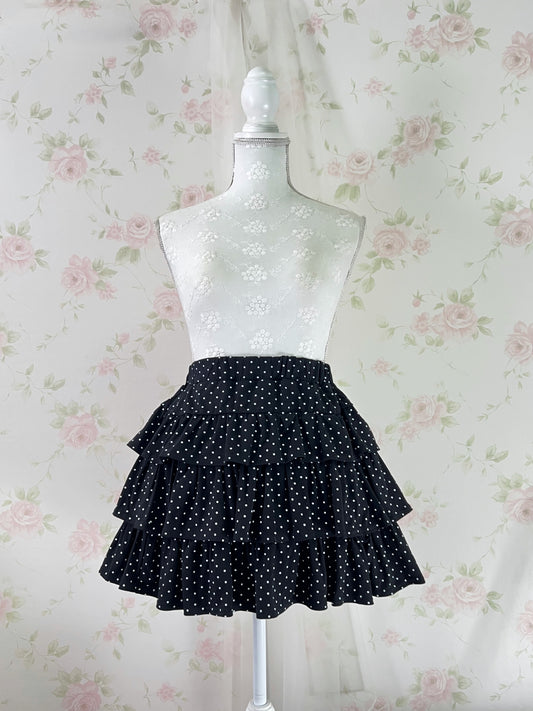 Polka Dot Tiered Skirt (Black)