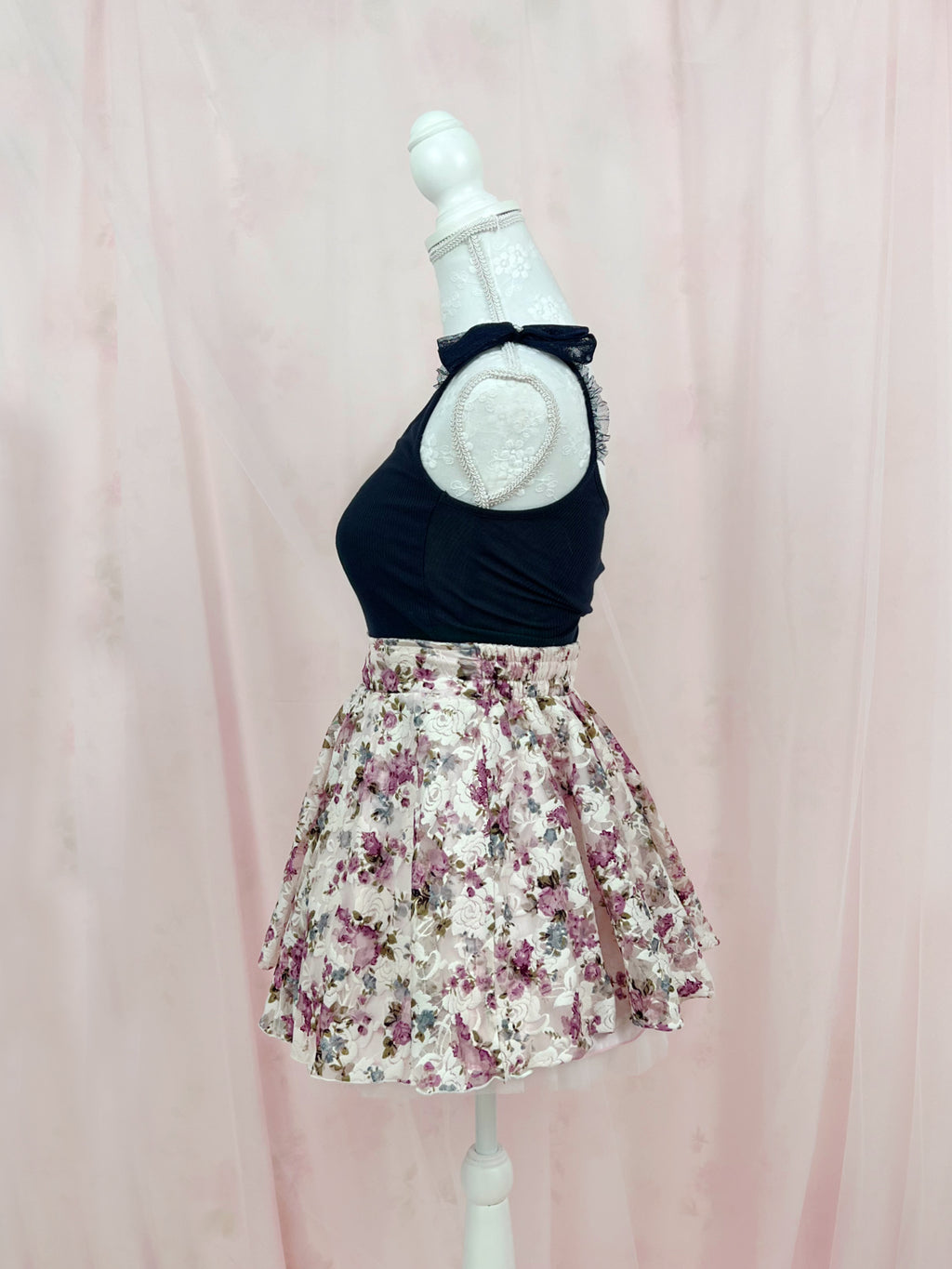 Sweet Girly Floral Mini Skirt (Pink/Purple)