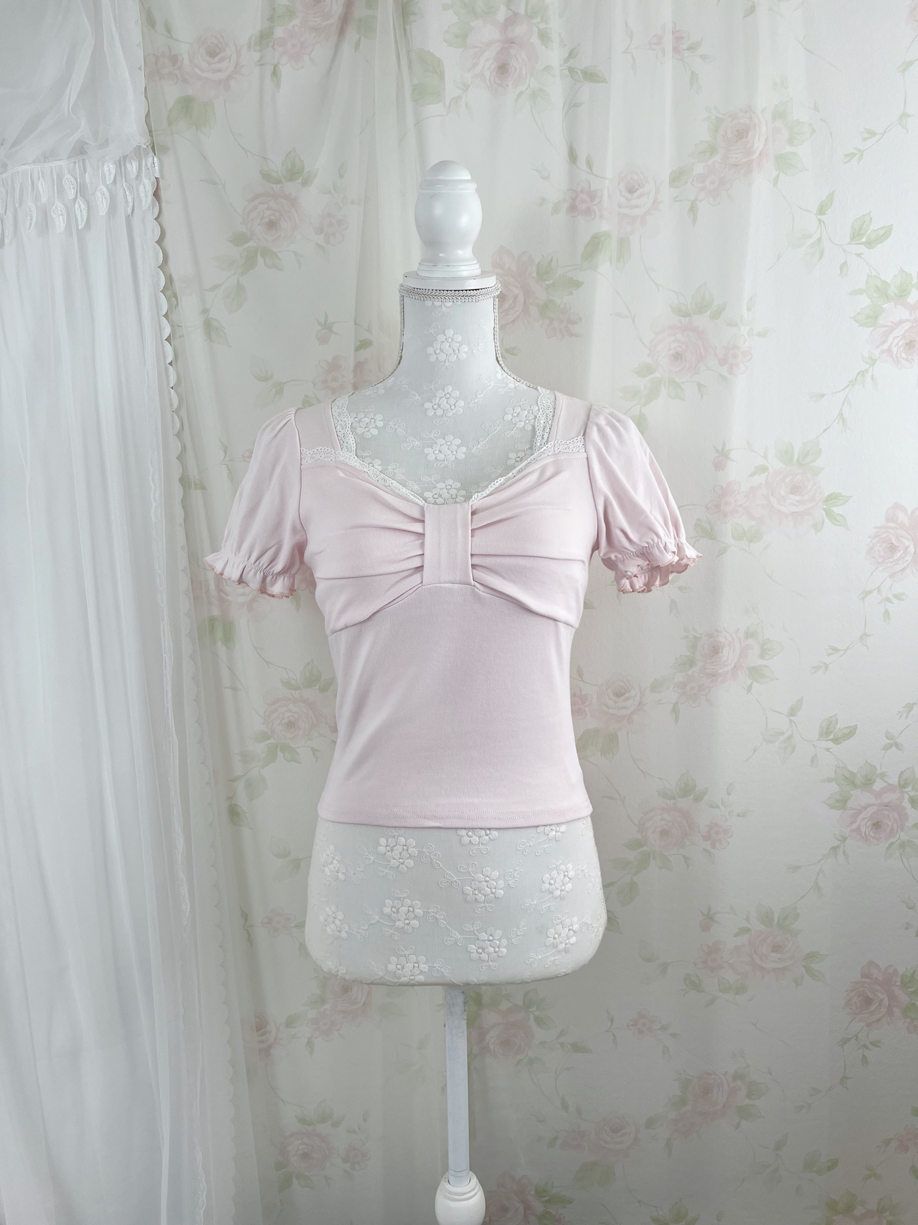 Cotton Big Bow T-Shirt (Baby Pink)