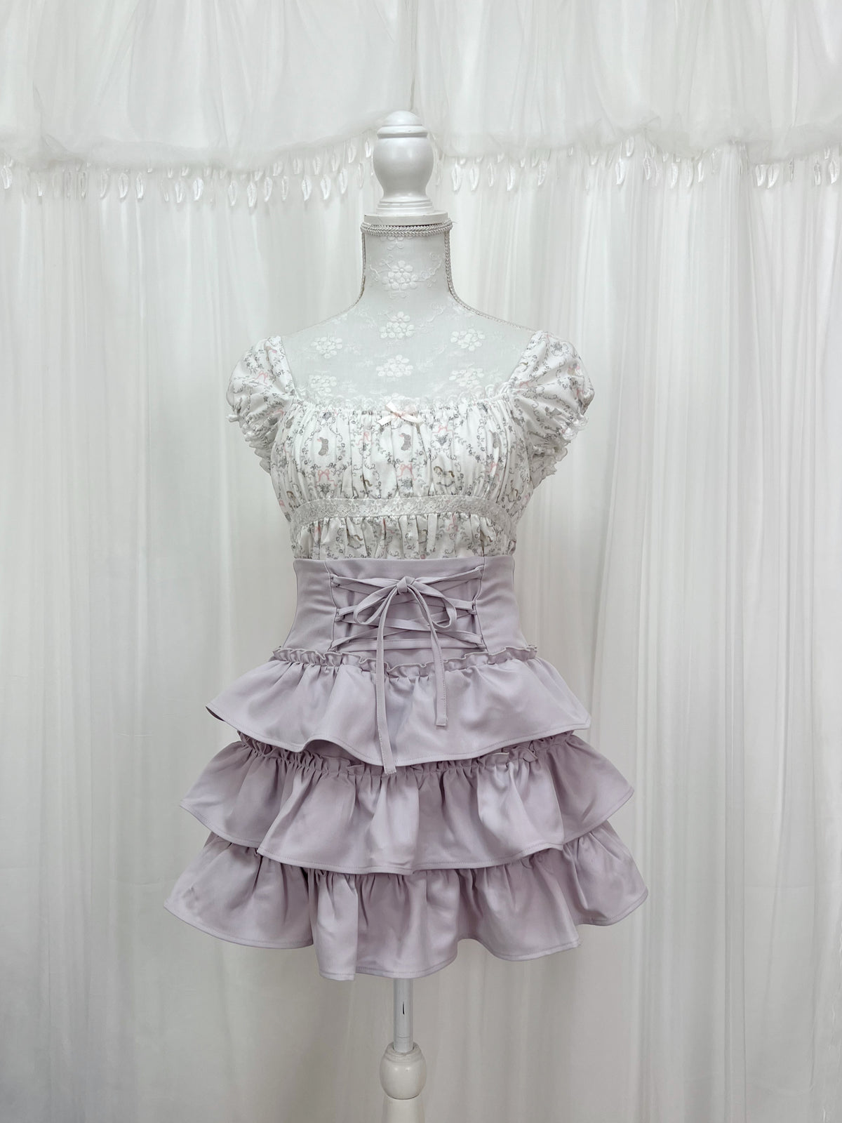 evelyn Tiered Laced Up Skirt (Pink)