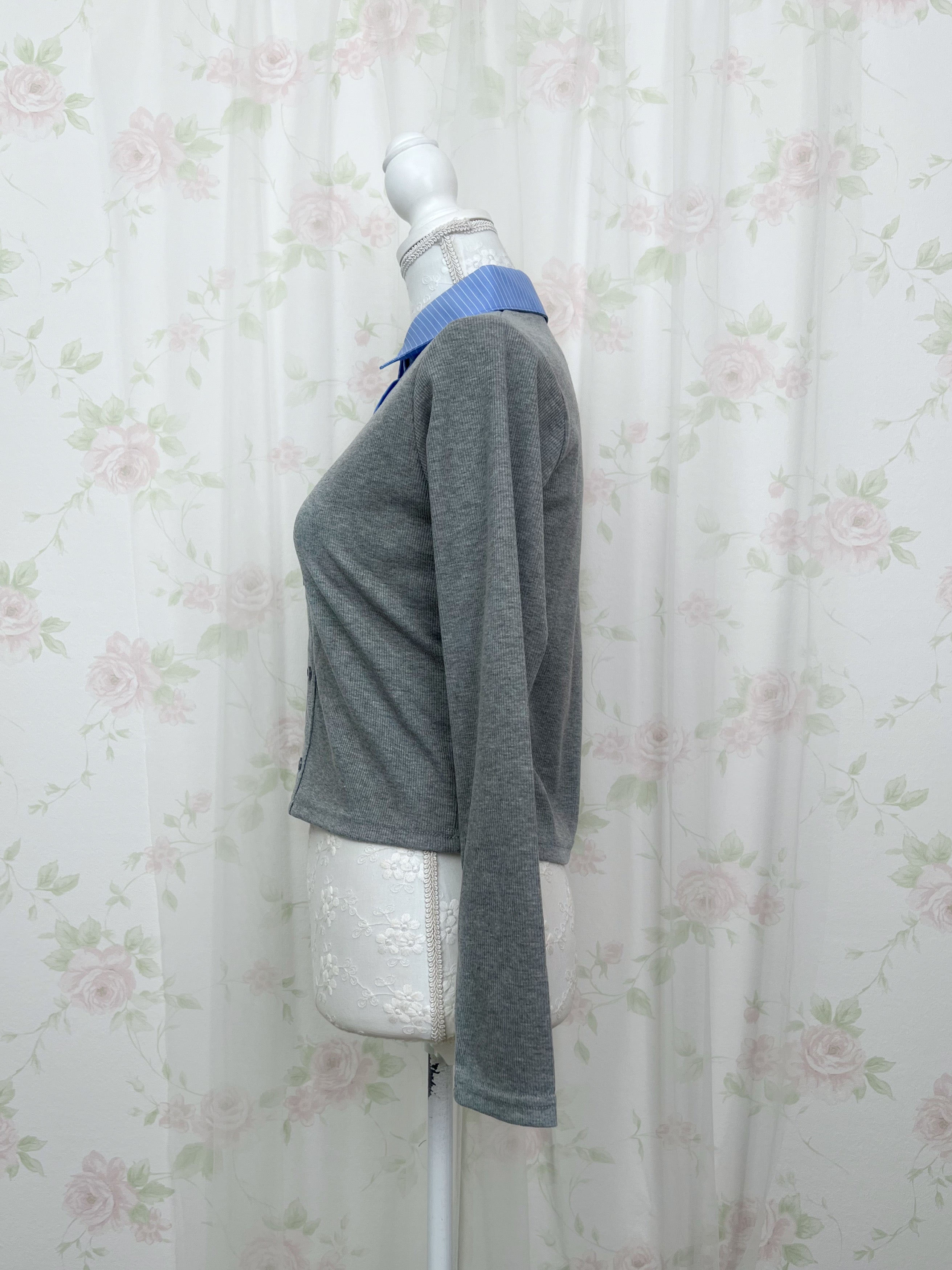 Shirt Attached Layer Like Top (Gray)