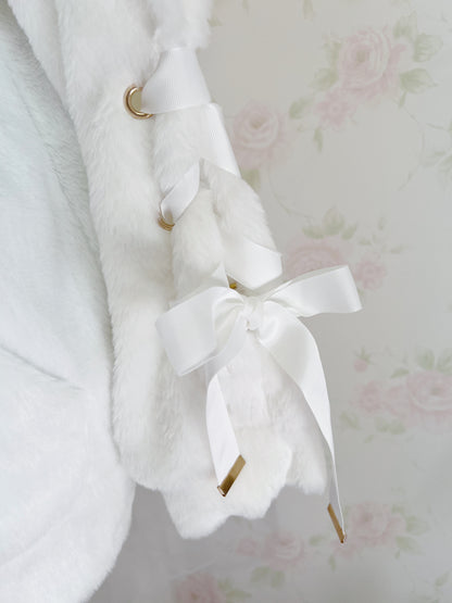 Bunny Ear Laced Up Sleeve Hoodie（White)