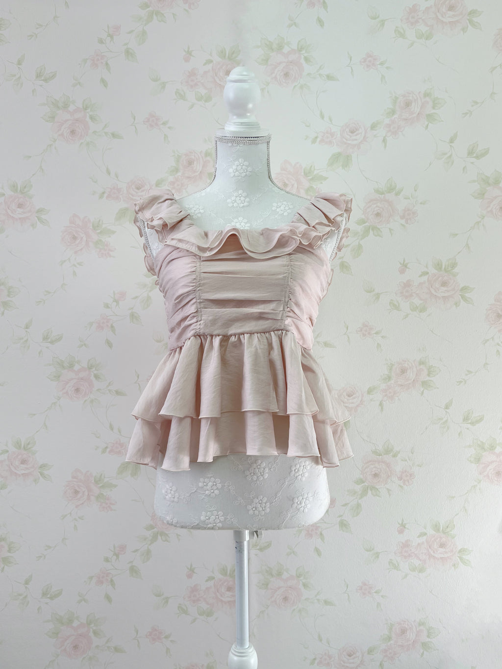 Ruffled Sleeve Peplum Top (Pink Beige)