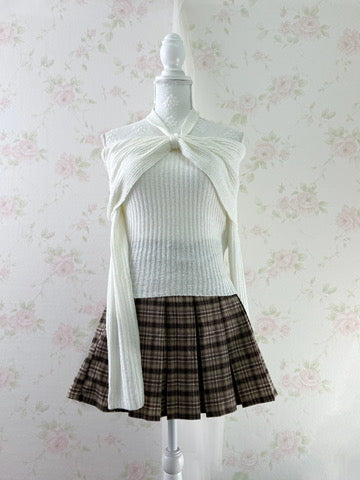 GRL Bow Front Halter Neck Ribbon Sweater (Ivory)