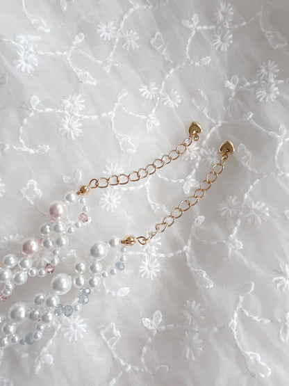 Ribbon Kirakira Heart Pearl Necklace