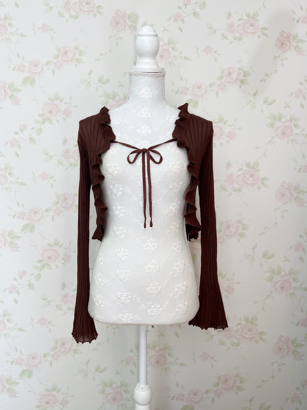Bell Sleeved Front String Cardigan (Chocolate)