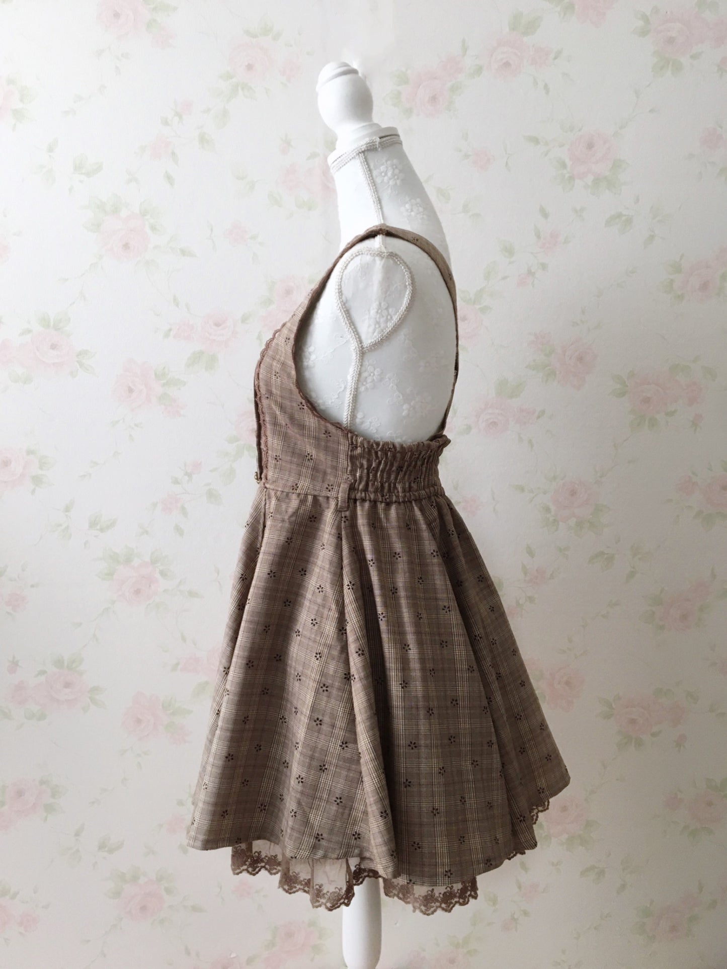 LIZ LISA Checked Rose Button Jumper Skirt