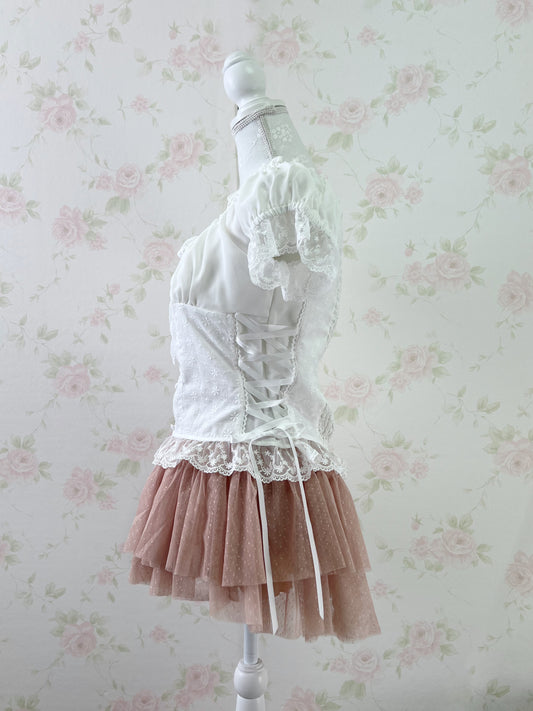 axes femme 2 Way Shoulder Laced Up Top (White)