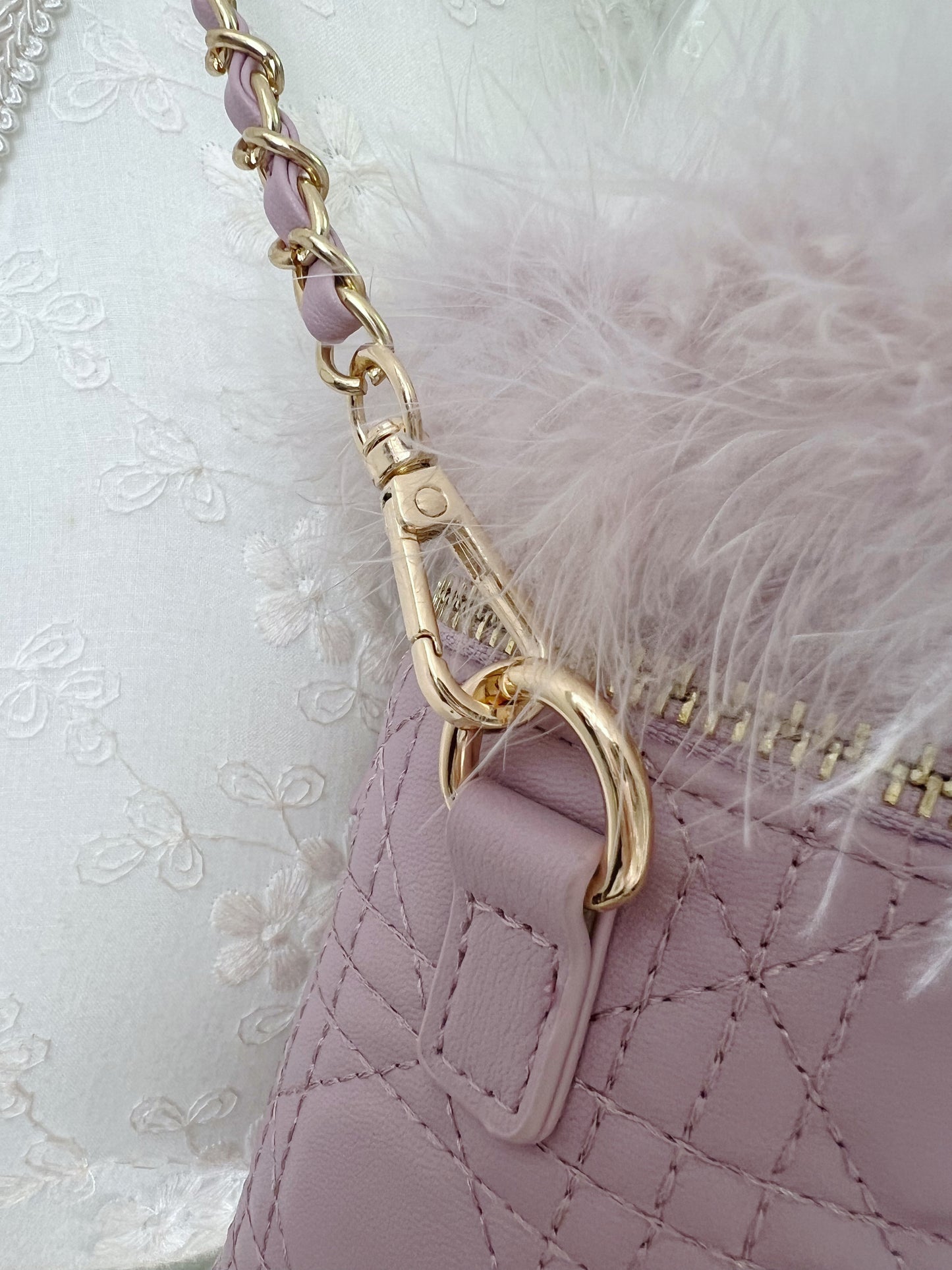 Quilting Fur Shoulder Bag (Purple Pink)