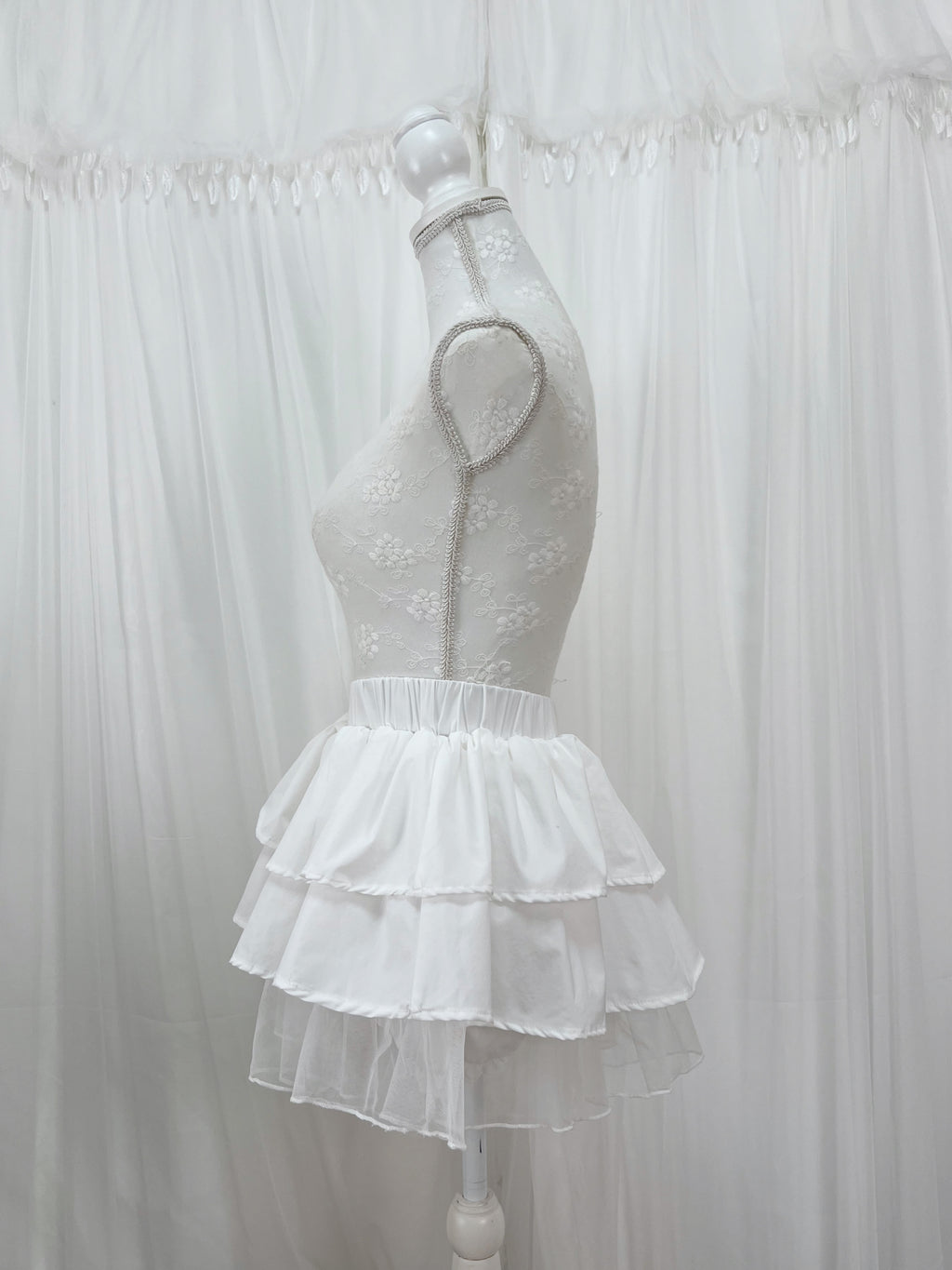Tulle Hem Tiered Skirt (White)