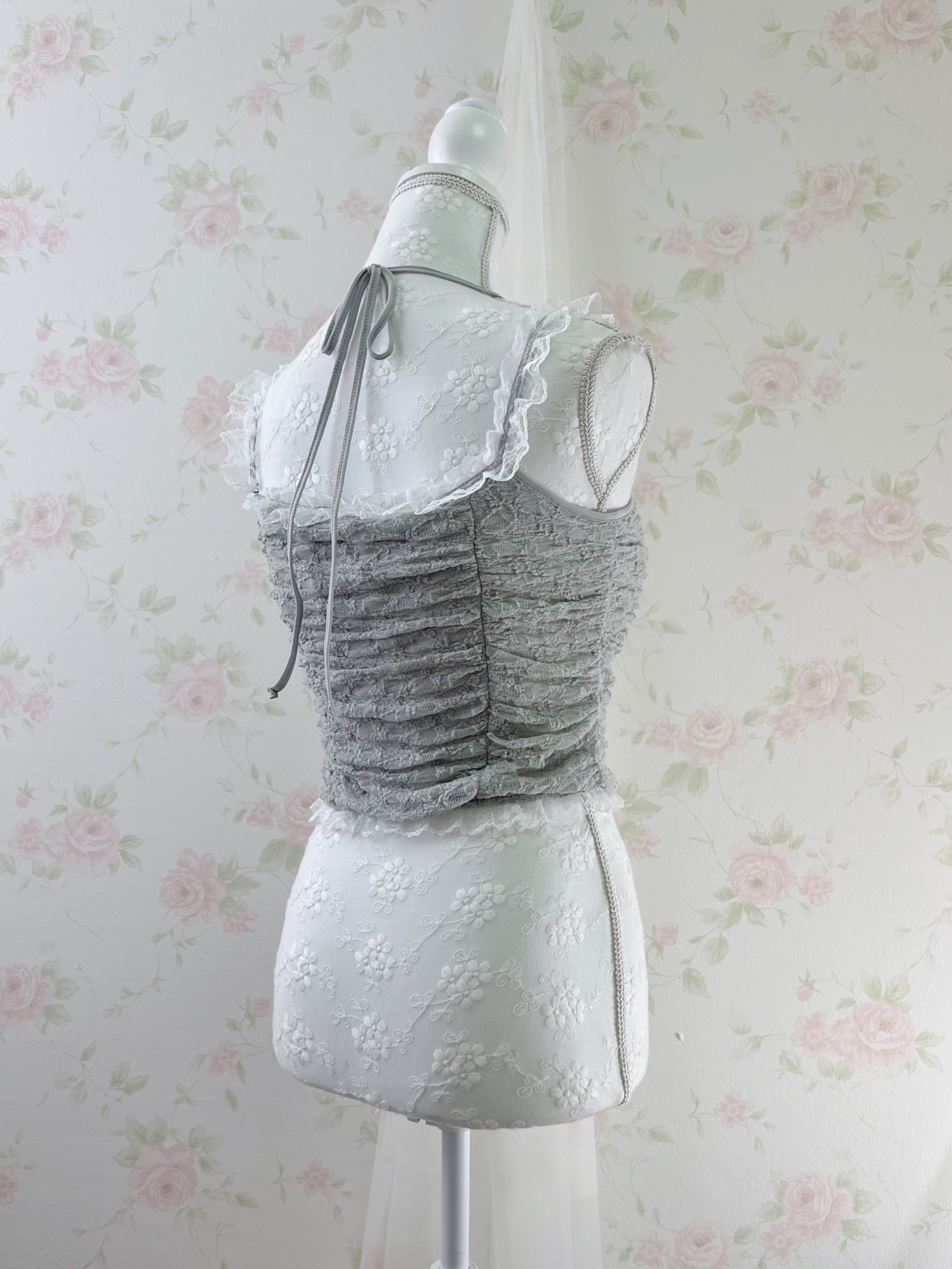 Lacy Halter Neck Camisole (Gray)