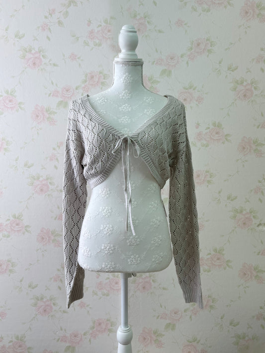 GRL Front Tie Long Sleeved Bolero Cardigan (Grayish Beige)