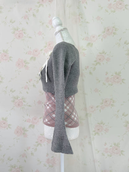 apres jour Short Knit Top & Camisole Set (Gray Pink)