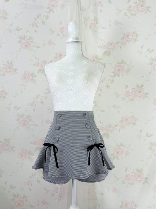 Heart button Checked Jiraikei Skirt (Black)