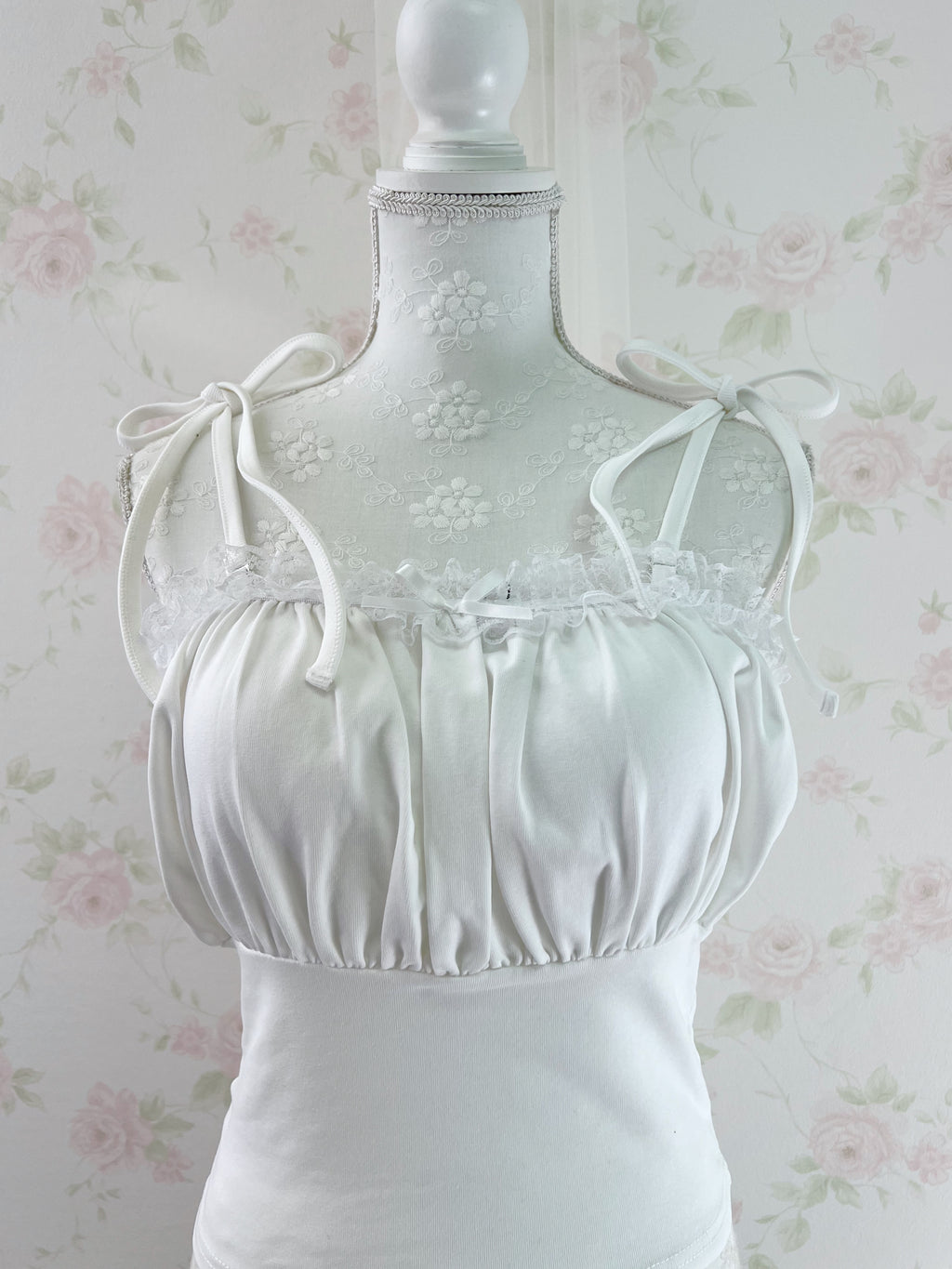 Dream Vision Gathered Petite Bow Camisole Top (White)