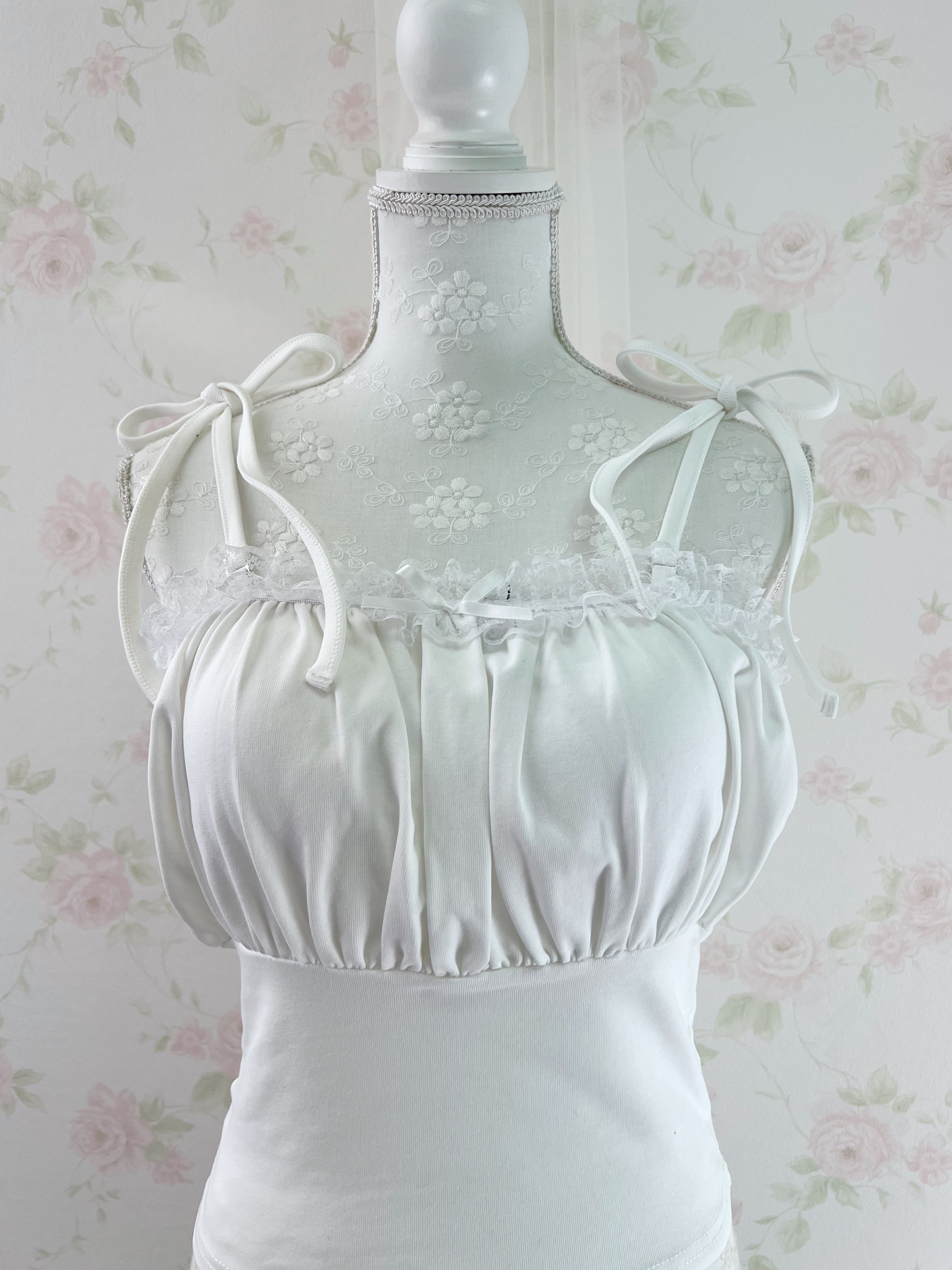 Dream Vision Gathered Petite Bow Camisole Top (White)