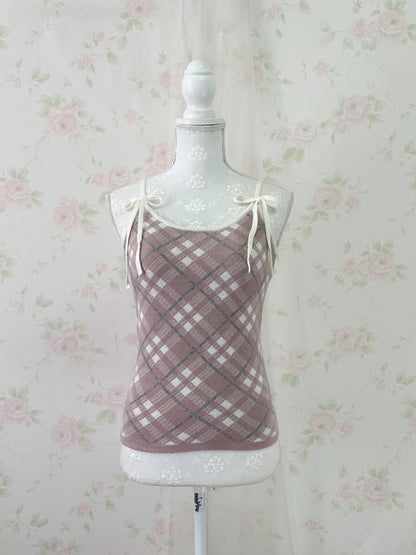 apres jour Short Knit Top & Camisole Set (Gray Pink)