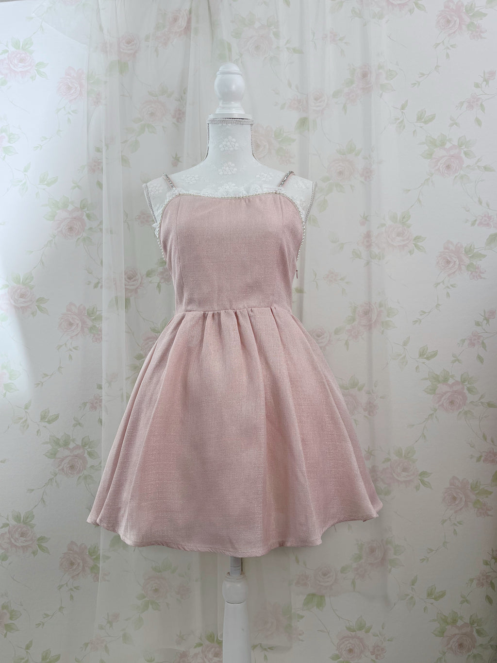 Ank Rouge Crystal Stone Strap Tweed Dress (Pink)