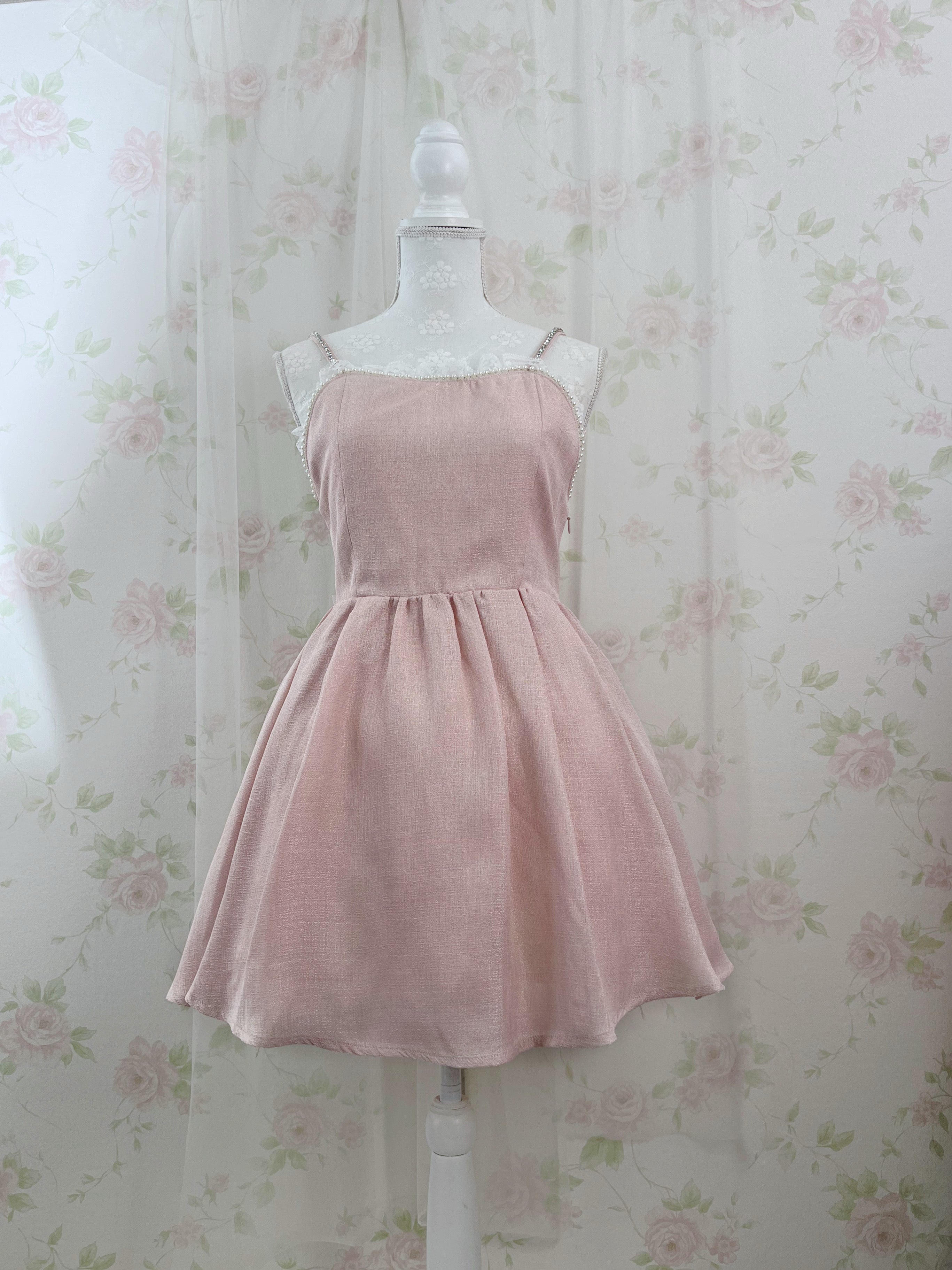 Ank Rouge Crystal Stone Strap Tweed Dress (Pink)