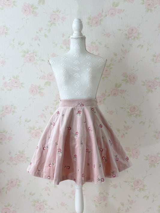 mille fille closet by LODISPOTTO Velvet Petite Rose Embroidery Skirt