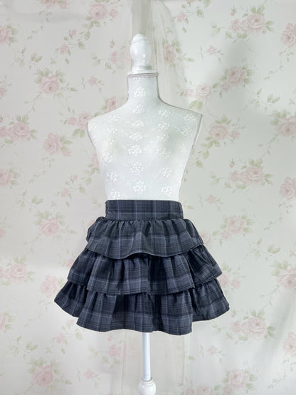 GRL Tiered Checked Skirt (Navy Gray)