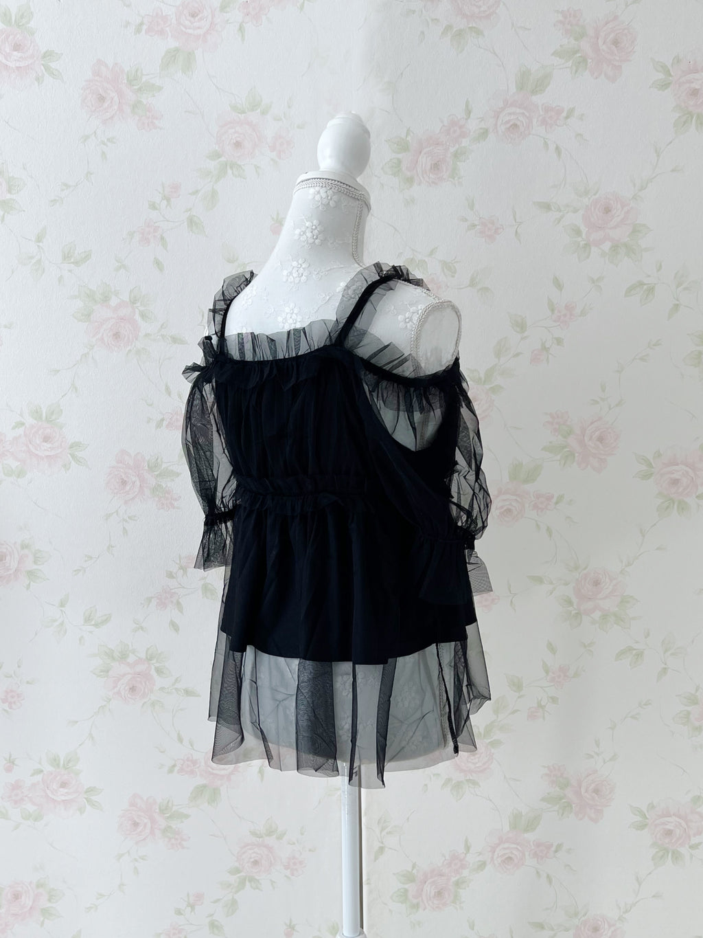 Chiffon Bow Tunic Top (Black)