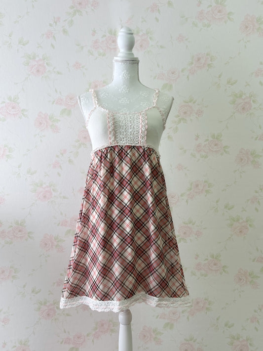 L'EST ROSE Crocheted Checked Camisole Dress