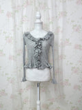 TITTY&CO. Ruffled Hem Whimsical Cardigan (Gray)