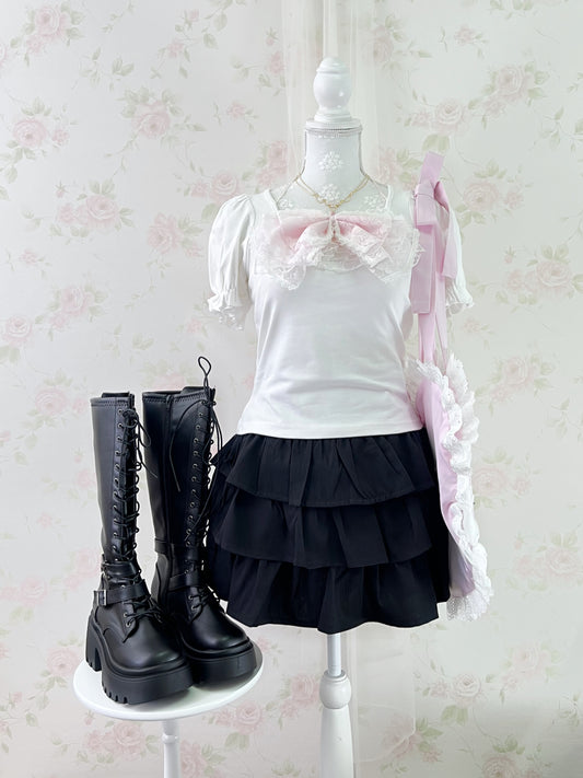 evelyn Polka Dot Frill Girly Top (White)