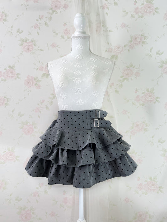 GRL Polka Dot Tiered Skirt (Dark Gray)