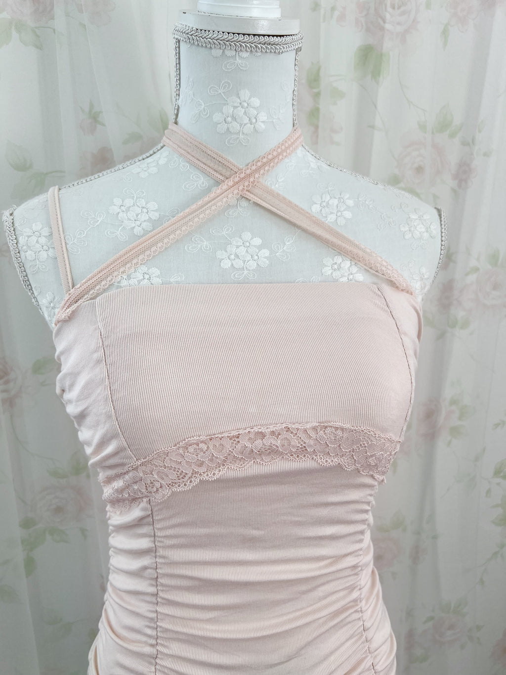 One Shoulder Crossed Halter Neck Top (Pink)