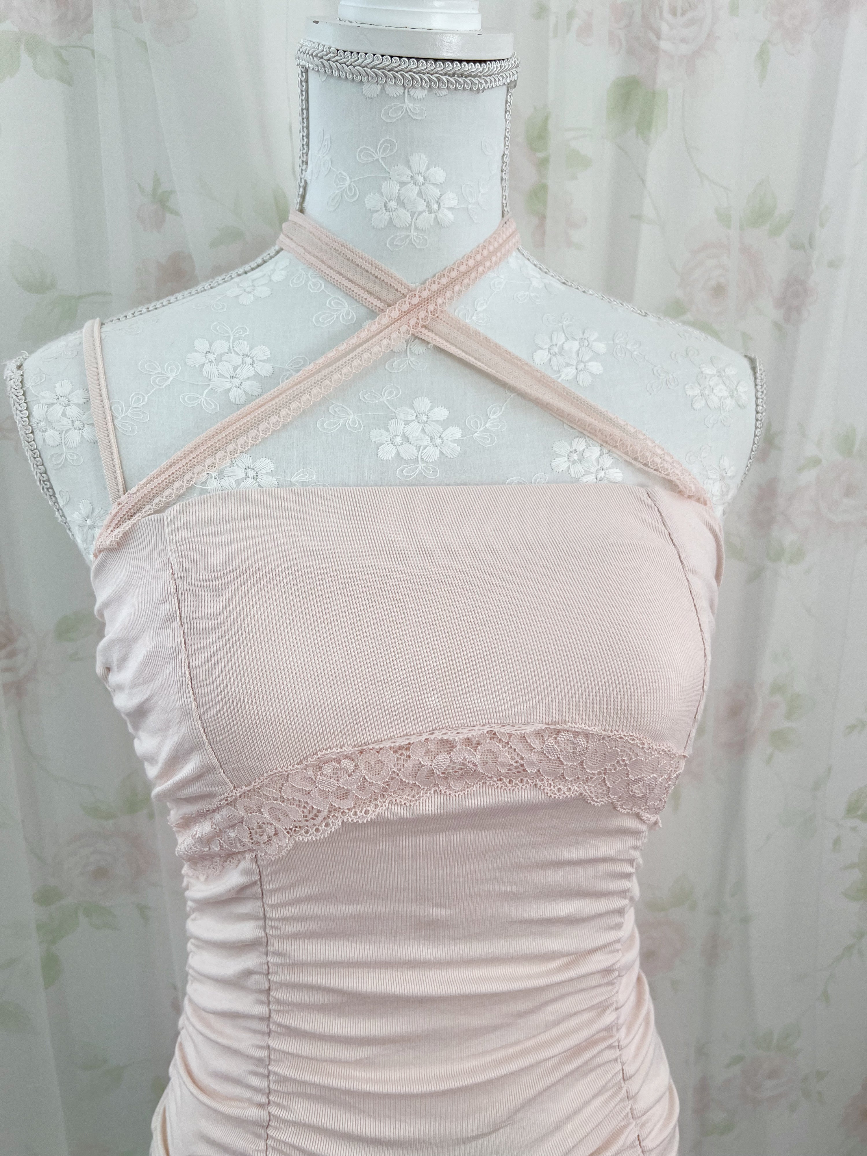 One Shoulder Crossed Halter Neck Top (Pink)