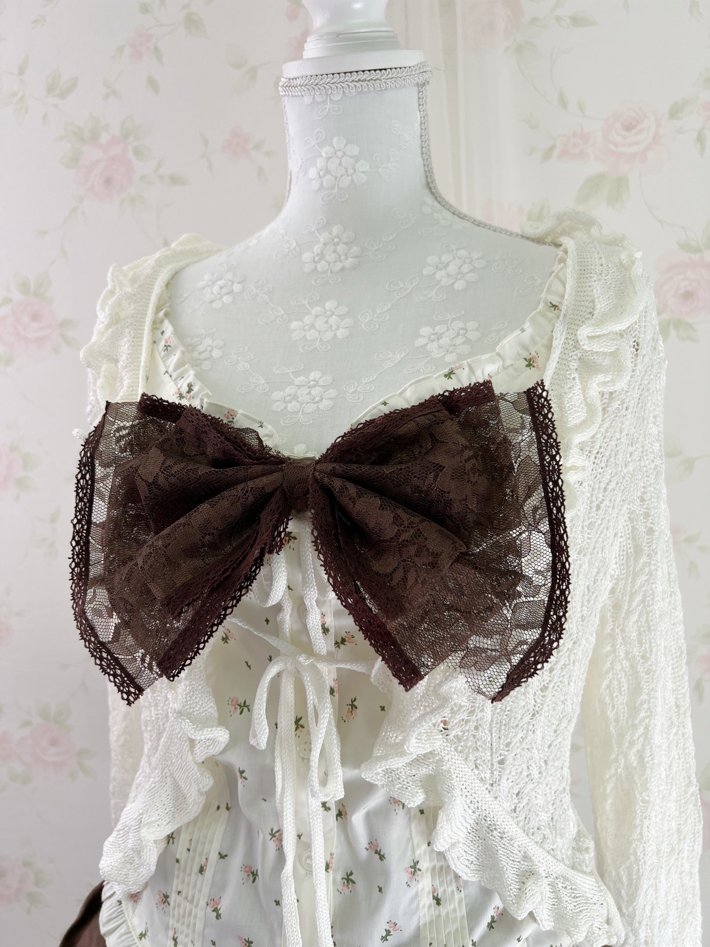 GRL Ruffled Bell Sleeve Cardigan (Ivory)