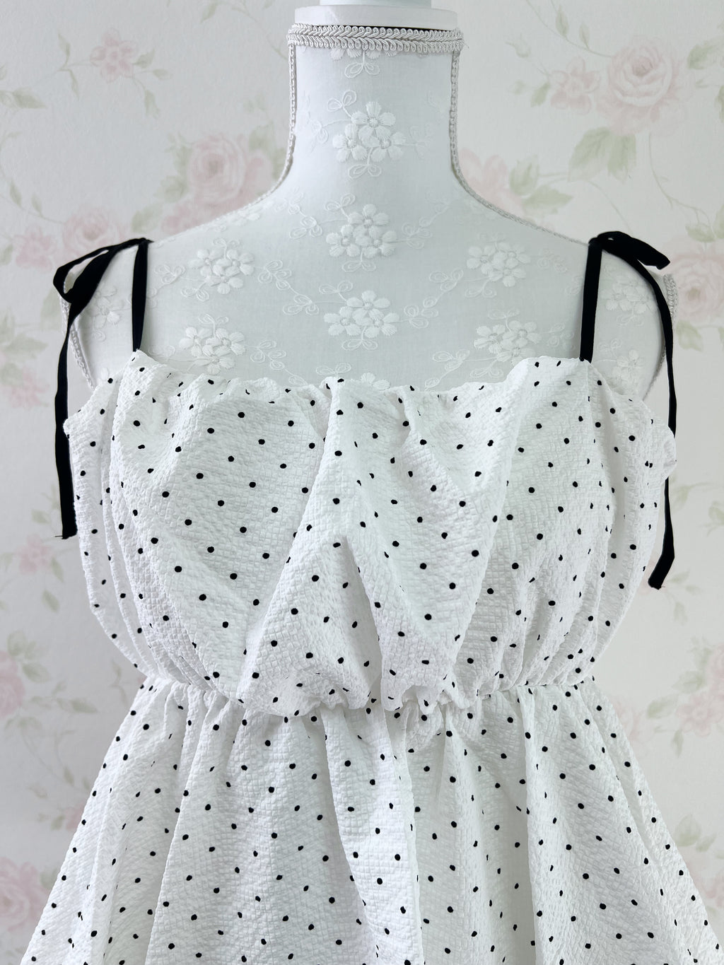 Polka Dot Balloon Tunic Top  (White)