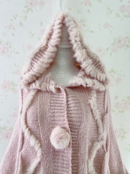 Narumiya Rabbit Fur Poncho (Pink)